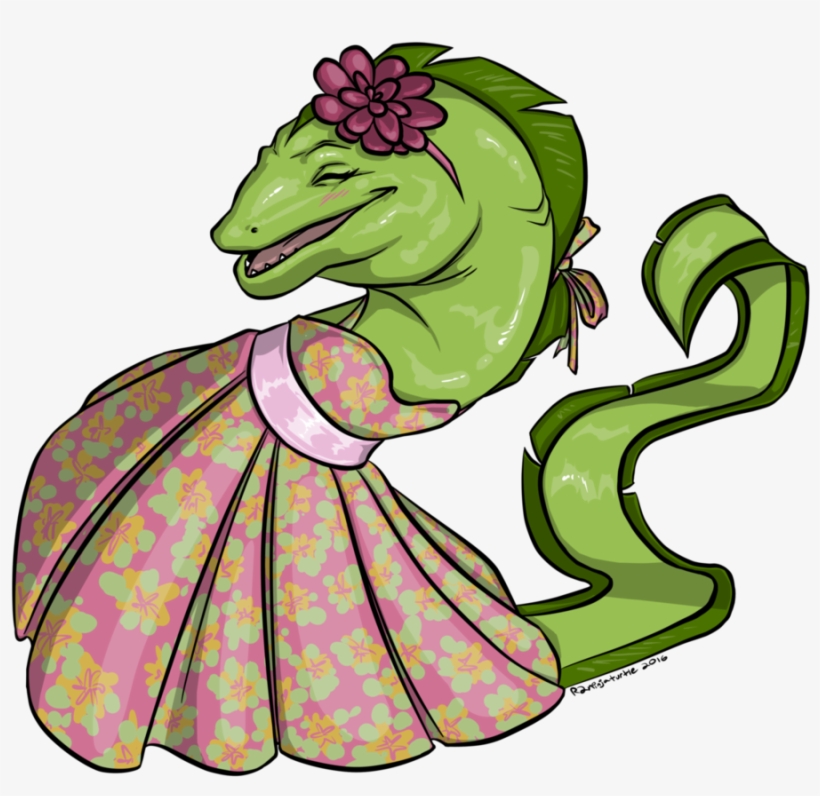 Charming Anthropomorphic Eel in Floral Dress - Whimsical Digital Art