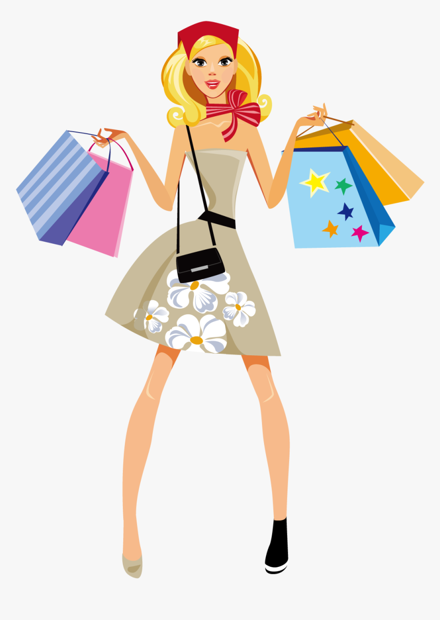 Stylish Shopping Illustration - Fashionable Woman with Shopping Bags