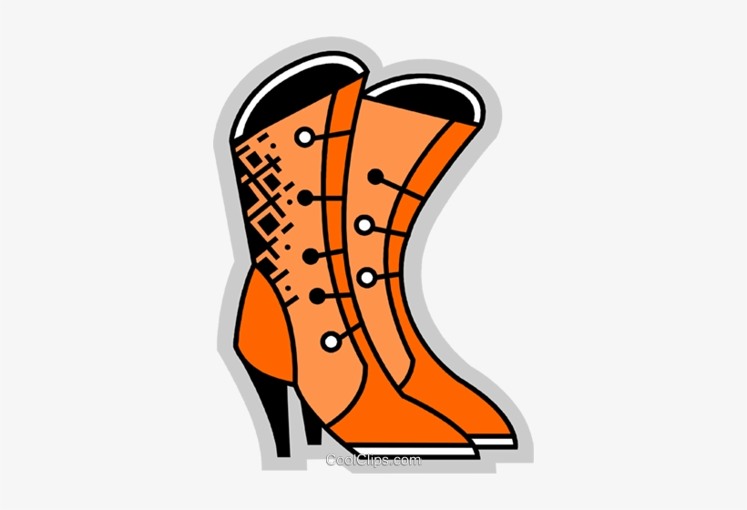 Orange high-heeled lace-up boots with geometric pattern and black trim.