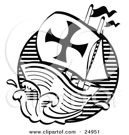 Templar Ship Illustration - Medieval Nautical Symbolism