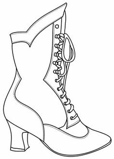 Vintage high-heeled lace-up boot illustration in black and white line art style.