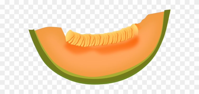 A vibrant slice of cantaloupe melon with orange flesh, green rind, and visible seed cavity on transparent background.
