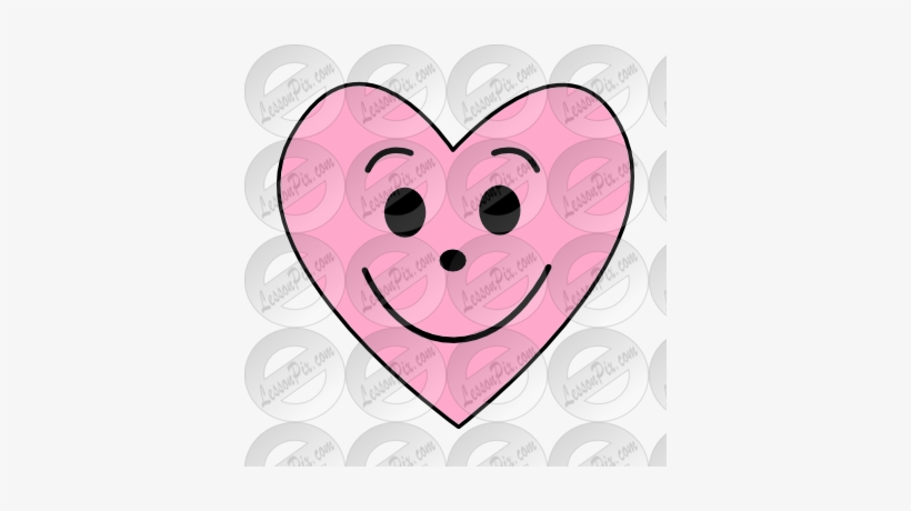 Pink smiling heart with cartoon eyes and mouth, outlined in black.
