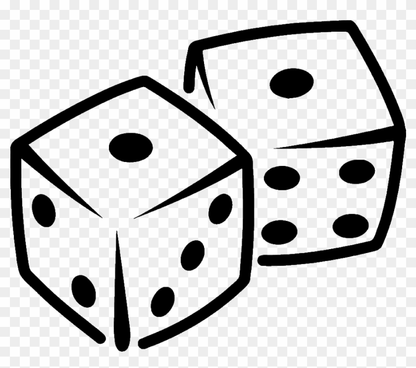 Two black-and-white hand-drawn dice showing 1 and 6, overlapping on transparent background.