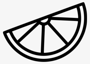 Black-and-white line illustration of a citrus fruit wedge, showing segmented interior and rind.