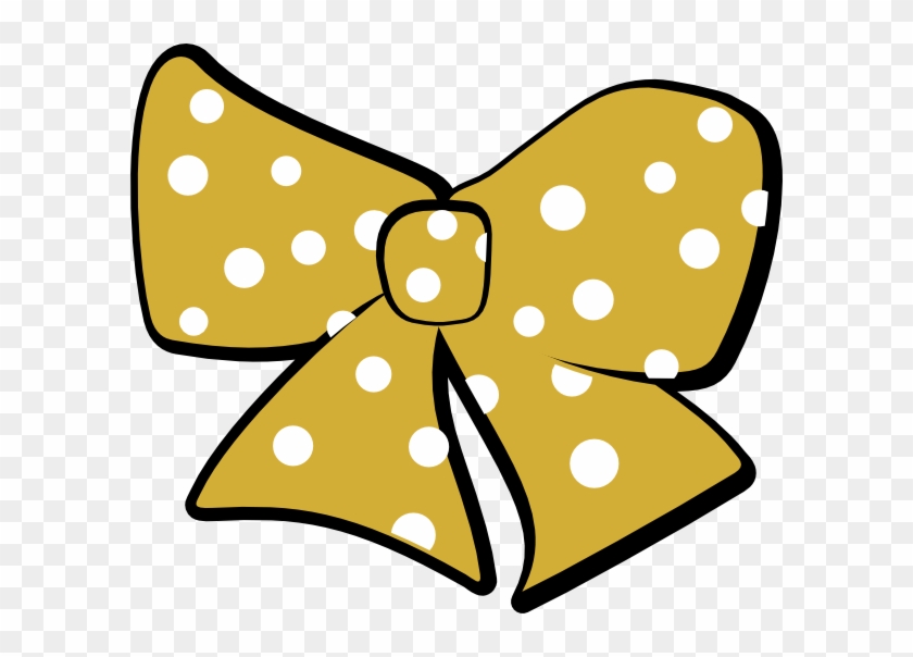 Golden polka-dot bow with black outline on transparent background.