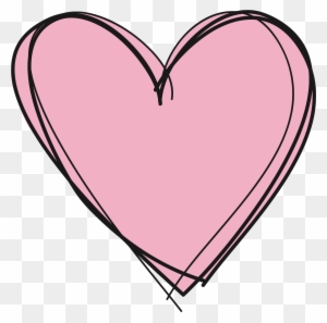 Hand-drawn pink heart with black outline on transparent background