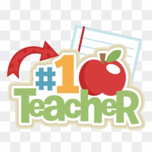 Colorful "#1 Teacher" graphic with red apple, arrow, and notepad on transparent background.