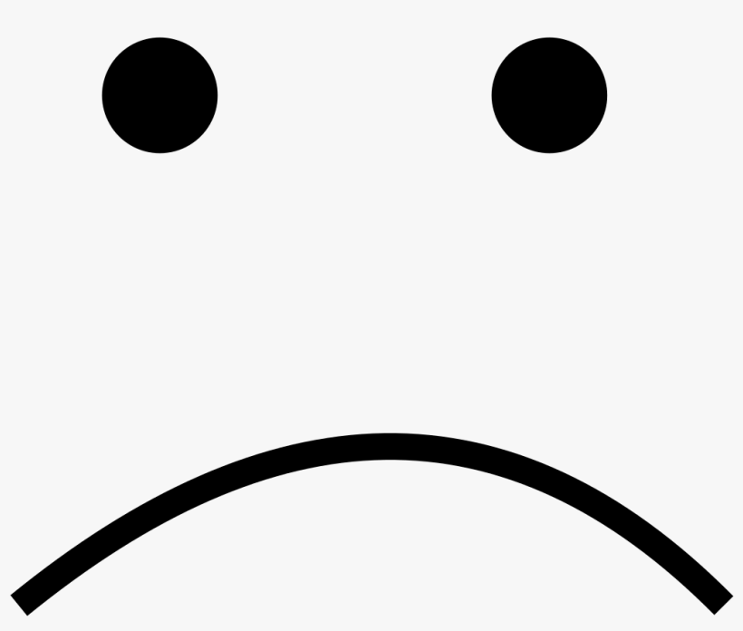Simple black-and-white sad face emoji with two dot eyes and a downward-curved mouth on white background.