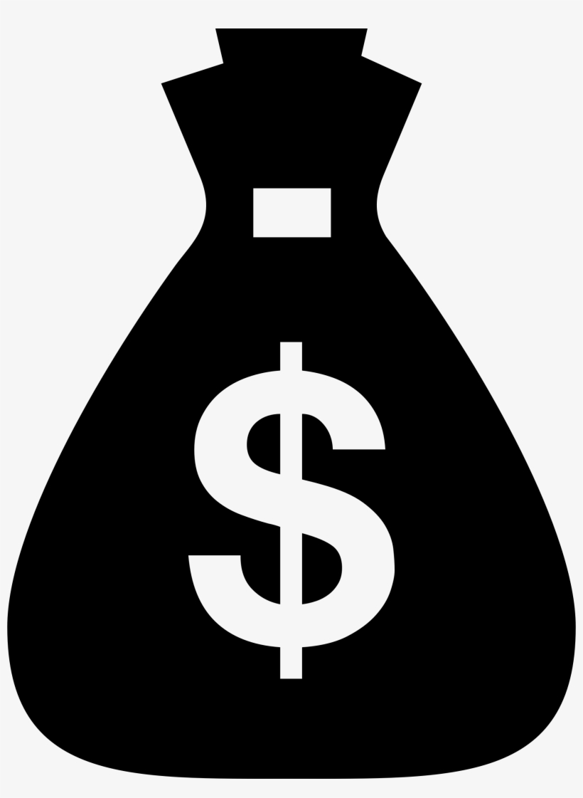 Black money bag icon with white dollar sign symbol on light background.