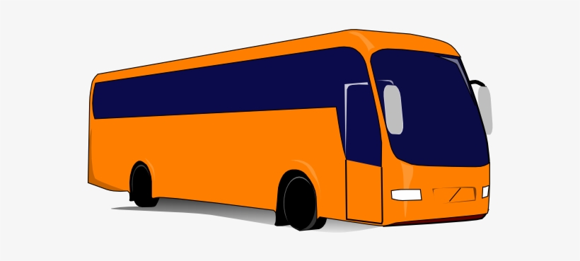 Orange coach bus with dark blue windows, side view illustration on white background.