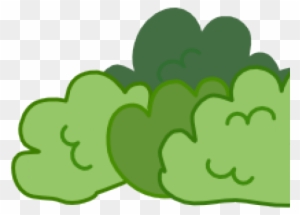 Stylized cartoon green bush with layered foliage and simple smiling faces on leaves.