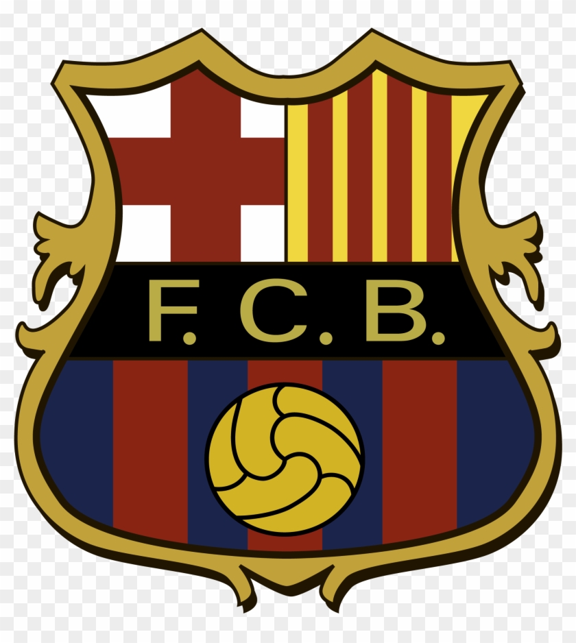 FC Barcelona official crest featuring red and blue stripes, Catalan flag, and a golden football.