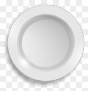 White ceramic dinner plate with subtle rim and soft shadow on transparent background.