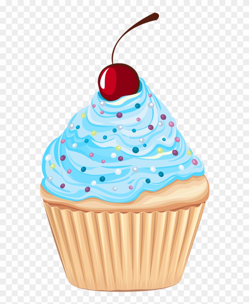 Blue Sprinkle Cupcake with Cherry - Sweet Dessert Illustration