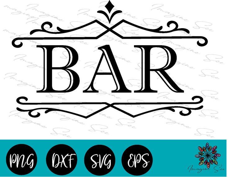 Elegant vintage-style "BAR" sign with ornate scrollwork frame, available in PNG, DXF, SVG, EPS formats.