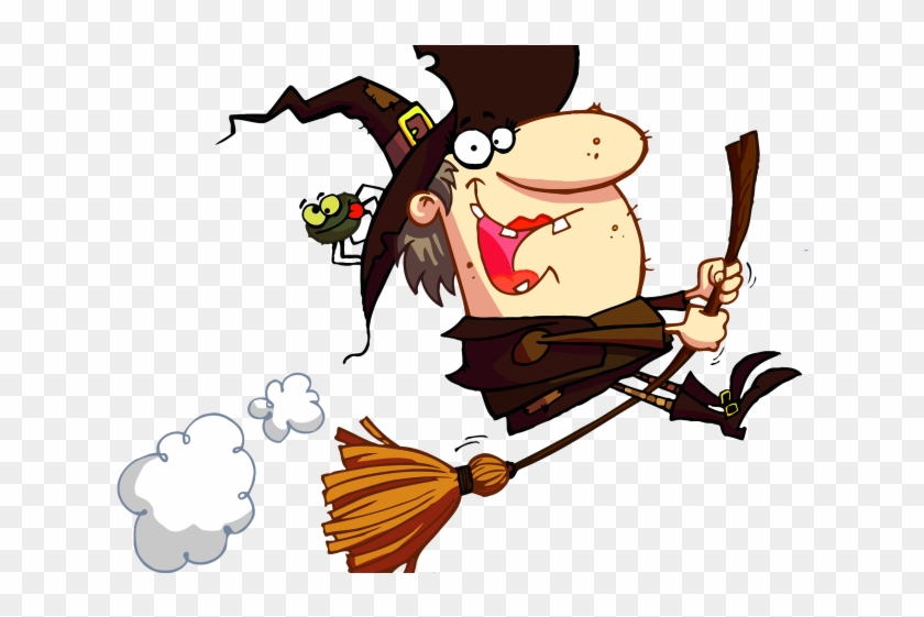 Fun Cartoon Witch Flying on Broomstick - Free Clipart Image