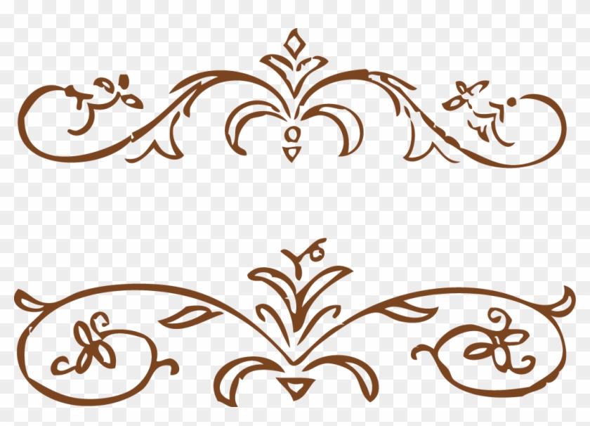 Brown ornamental flourish dividers with floral and scroll motifs on transparent background.