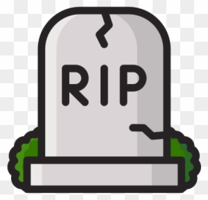 Cracked gray tombstone with "RIP" engraved, flanked by green bushes on a transparent background.