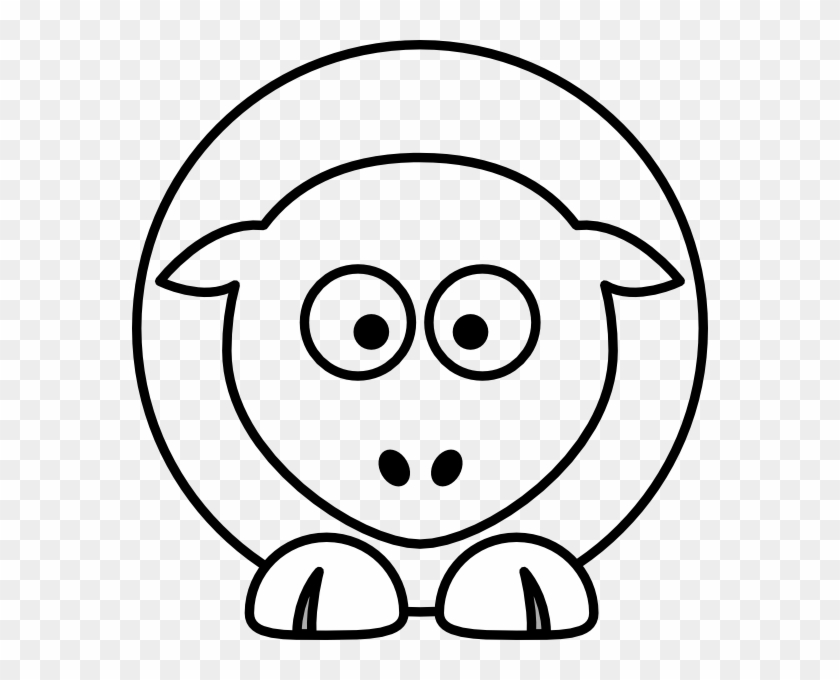Simple black-and-white line drawing of a cartoon sheep with large eyes and fluffy body outline.