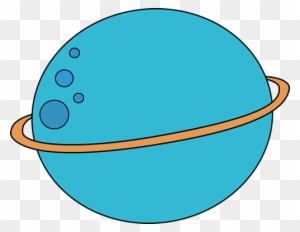 A stylized blue planet with an orange ring and three small blue moons against a transparent background.