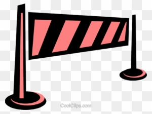 Red and black striped road barrier with two posts on a transparent background.