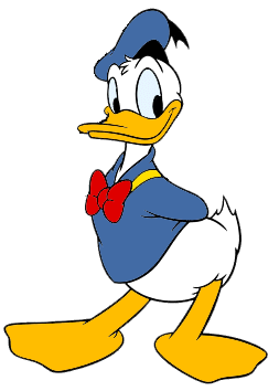 Donald Duck in classic blue sailor suit, red bow tie, and yellow bill, standing confidently with arms crossed.
