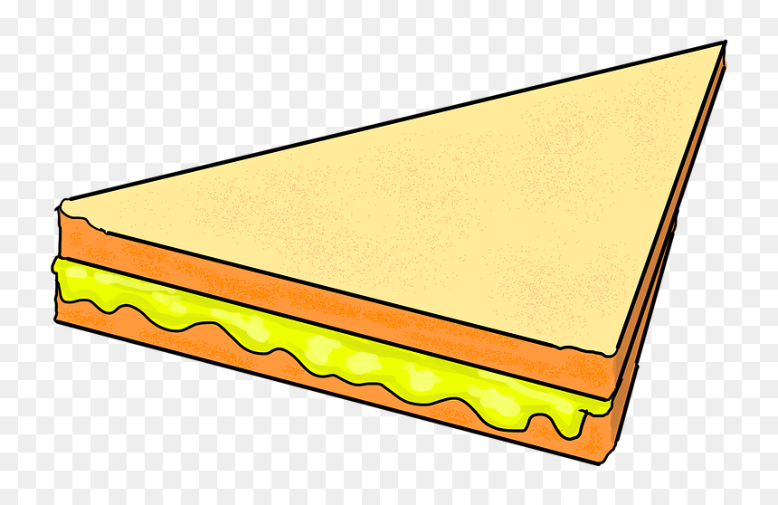 A cartoon-style triangular sandwich with yellow filling between two slices of bread, shown on a transparent background.