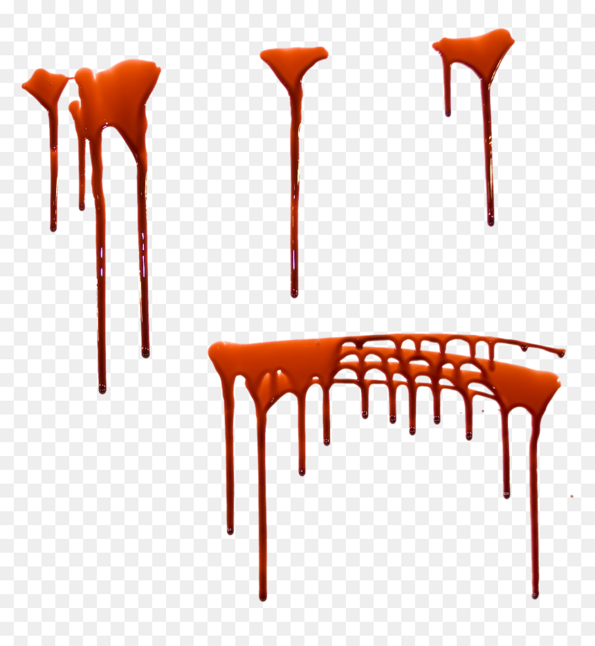 Realistic orange-red liquid drips and splatters on transparent background, ideal for horror, Halloween, or graphic design projects.