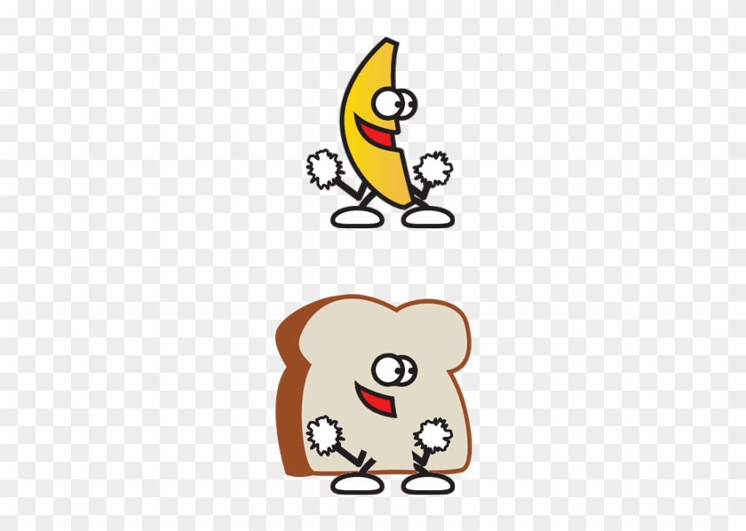 Fun Food Mascots - Banana and Bread Characters Cheering with Pom-Poms