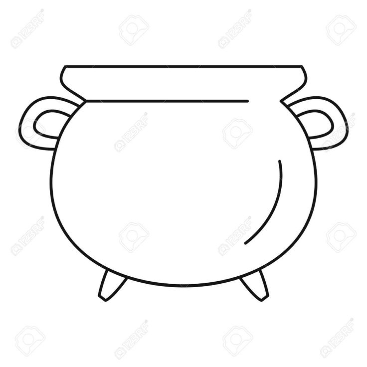 Simple black-and-white line drawing of a classic three-legged cauldron with two side handles.