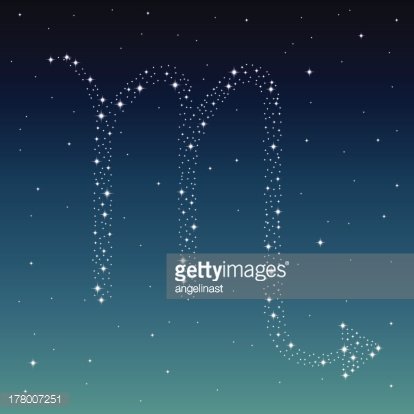 Sparkling Scorpio zodiac constellation formed by stars against a gradient night sky.
