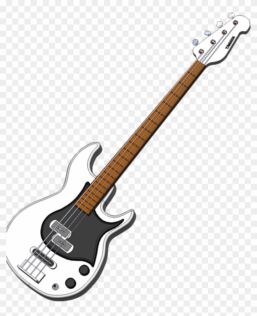 White Yamaha electric bass guitar with black pickguard and rosewood fretboard on transparent background.