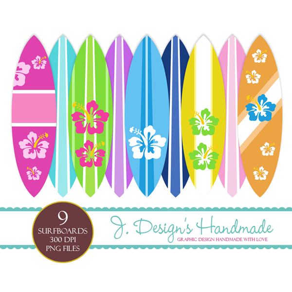 Tropical Surfboard Clipart - 9 Vibrant PNG Files for Crafts & Design
