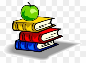 Green apple resting on a stack of three colorful books-yellow, red, and blue-symbolizing education and knowledge.