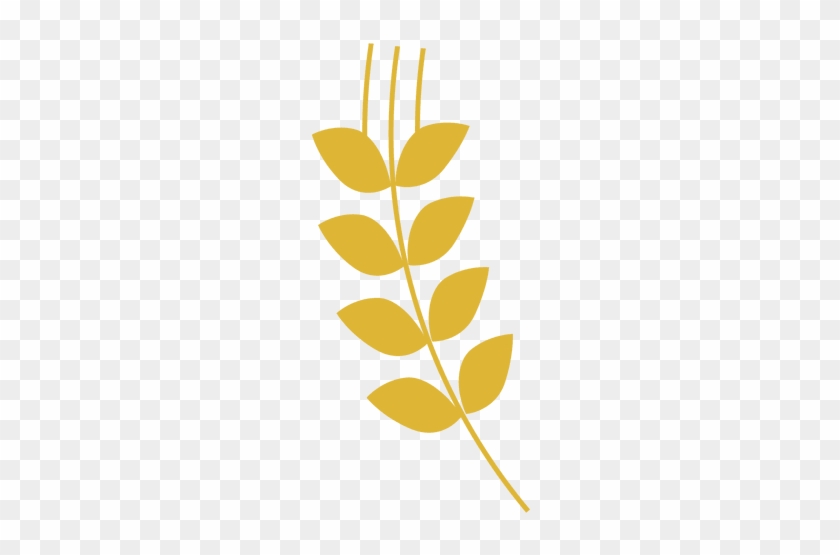 Golden stylized wheat stalk icon on transparent background, symbolizing agriculture, harvest, or grain-based products.