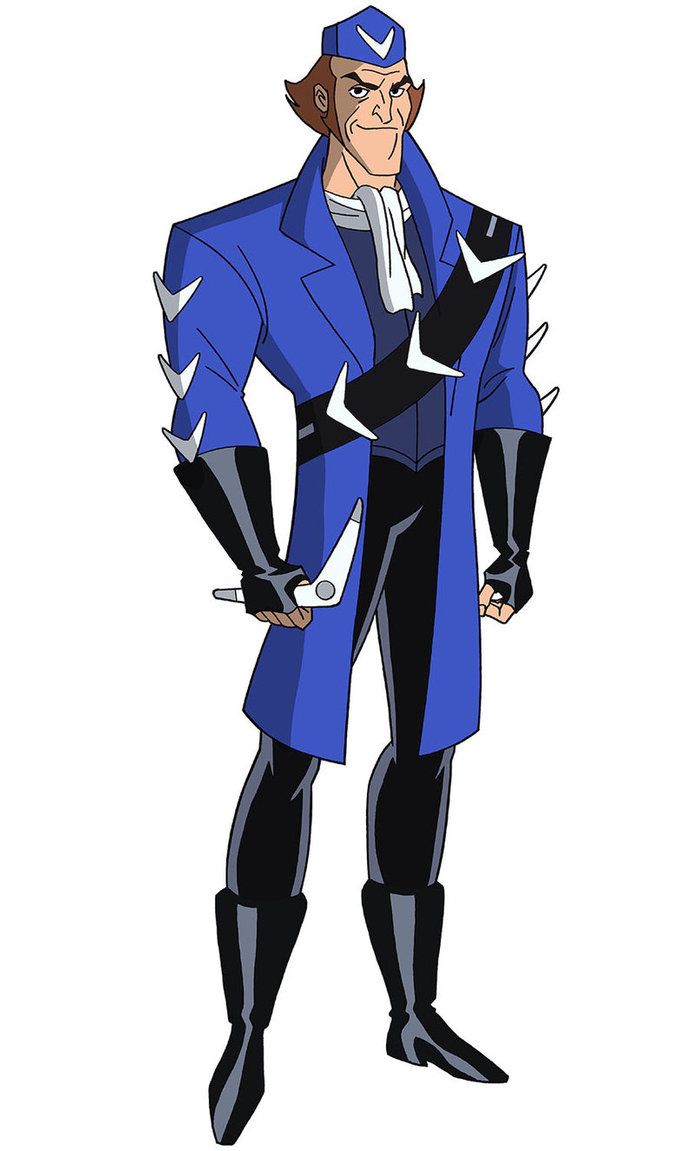 Animated villain in a blue coat with white spikes, black gloves, and a confident smirk.