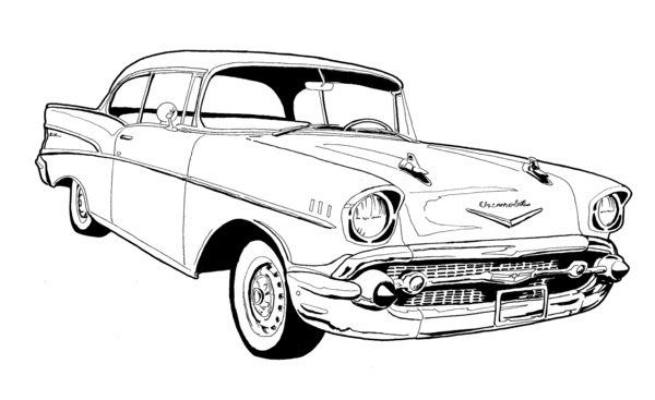 1957 Chevrolet Bel Air Line Art - Classic American Car Illustration
