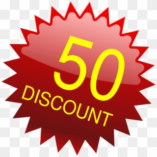 Red starburst badge with bold yellow "50 DISCOUNT" text indicating a 50% off sale promotion.