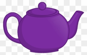 Purple ceramic teapot with lid, handle, and spout on transparent background.