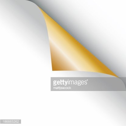 White paper corner peeled back revealing golden underside with soft shadow and gradient effect.