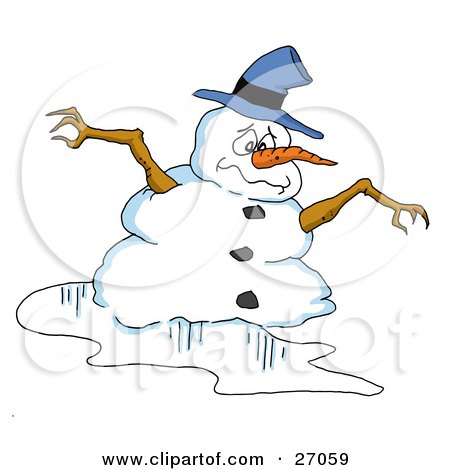 Melting snowman. Melting depressed snowman with tophat, cartoon - Clip ...