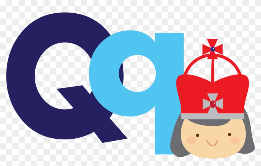 Stylized "Qq" logo with navy and cyan letters beside a smiling cartoon character wearing a red bishop's mitre.