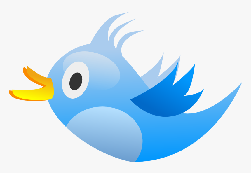 Blue Twitter bird logo with yellow beak, stylized flying pose and gradient feathers.