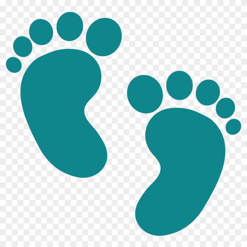 Teal baby footprints icon on transparent background, representing infancy or newborn care.