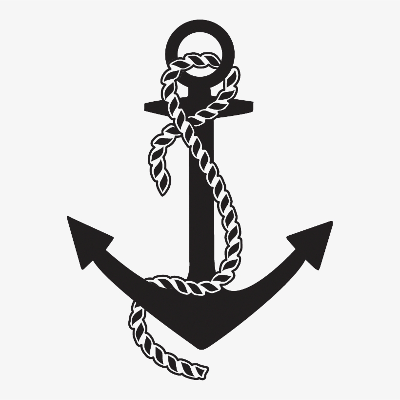 Black anchor with braided rope wrapped around it, stylized nautical icon on light background.