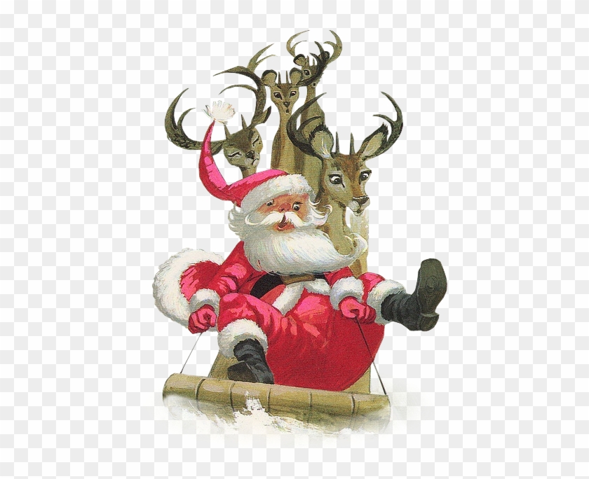 Vintage Santa Sled with Reindeer Illustration | Holiday Clipart