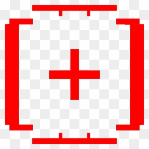 Red crosshair icon with central plus sign, pixelated style on transparent background.