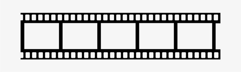 Black-and-white film strip icon with five blank frames and sprocket holes, representing cinema or video media.