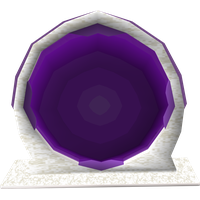 A mystical purple octagonal portal set in a white stone frame, glowing with concentric rings of violet energy.